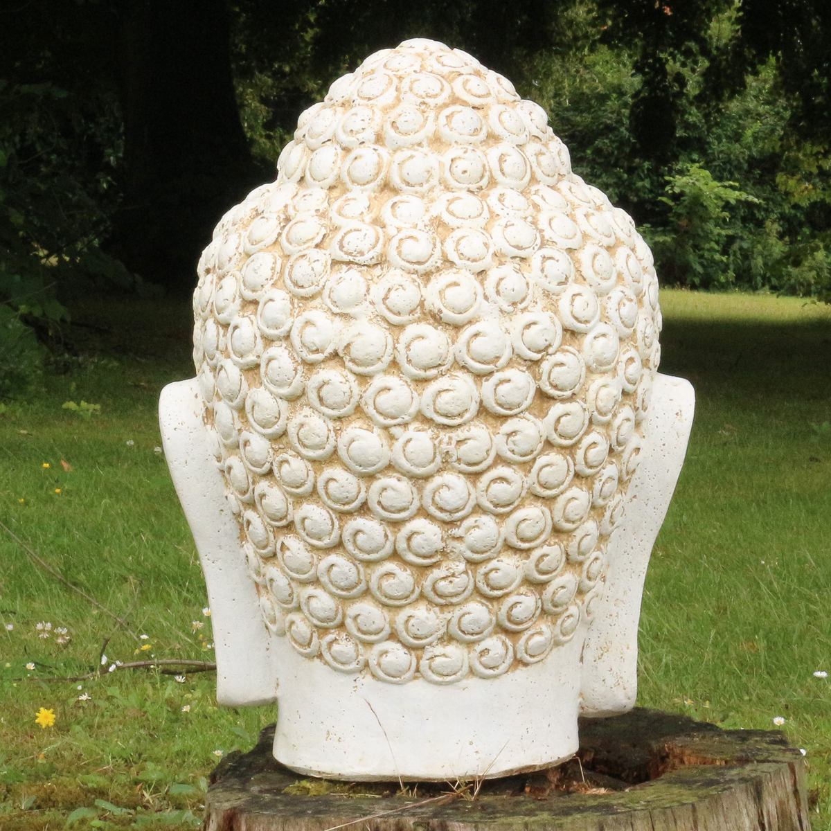Buddha Kopf Figur Garten Weiß Marmor Optik