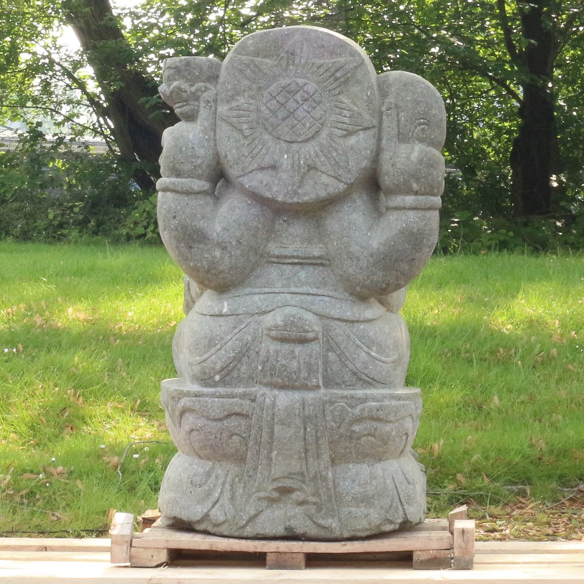 Ganesha Stein Figur Statue Gartenfigur Steinfigur Dekofigur Gartendeko sitzend Massiv aus Greenstone 77cm