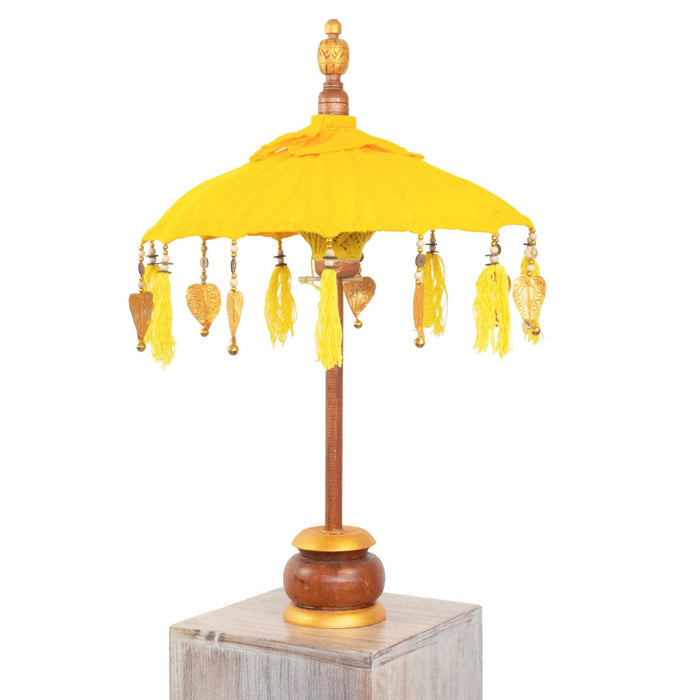 Kleiner Tischschirm aus Bali Garten Schirm Dekoration Party Partyschirm Handarbeit Orient Dekoschirm ca. 40 cm Gelb Gold