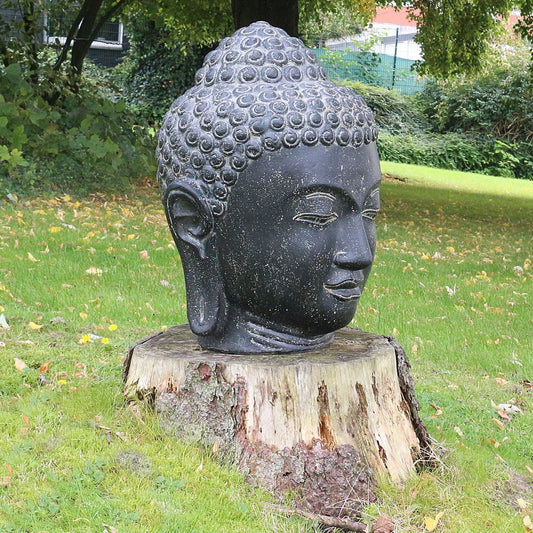 Buddha Kopf Figur 33 cm hoch aus Lavastein für Garten oder Innenbereich