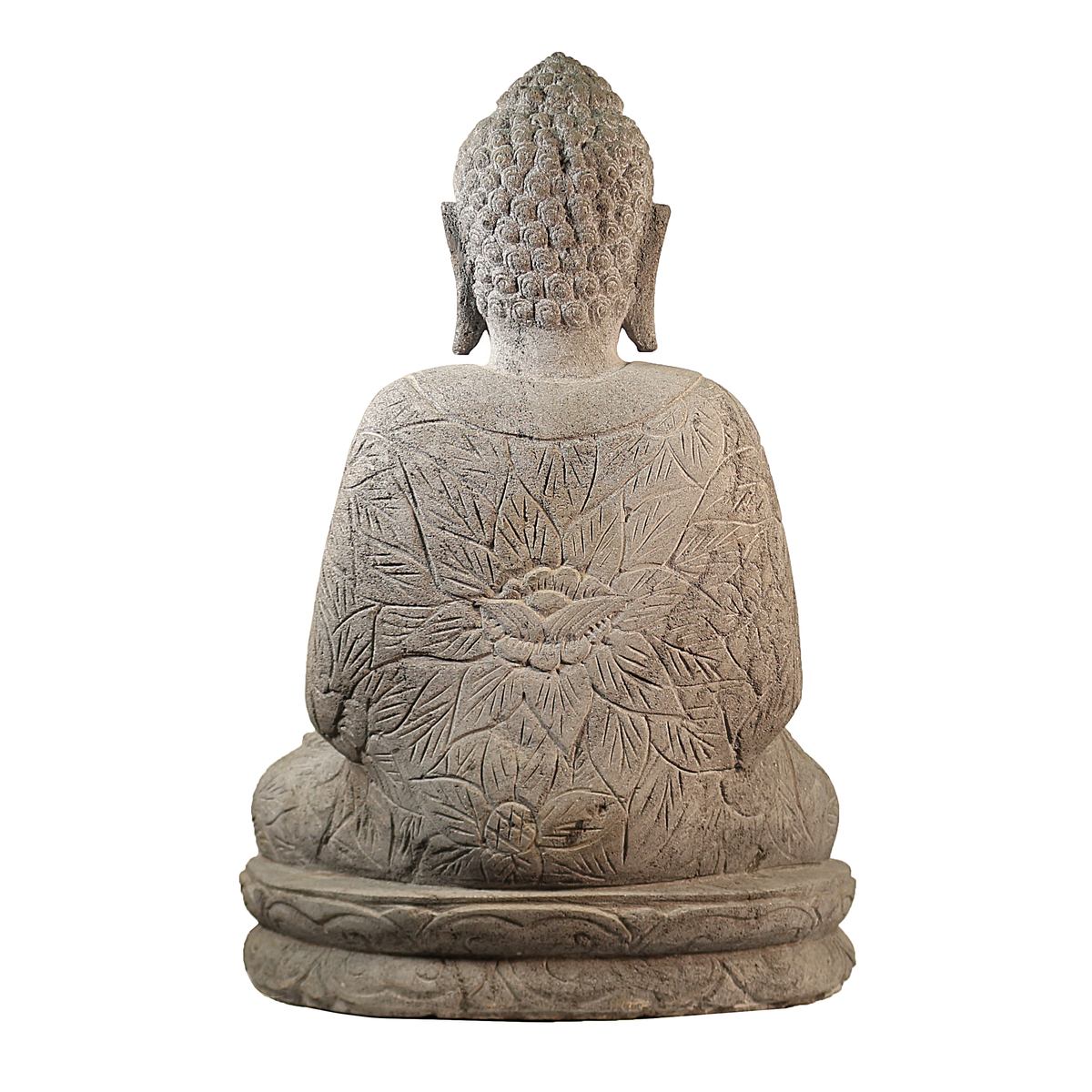 Buddha Stein Figur Statue Gartenfigur Steinfigur Dekofigur Gartendeko sitzend Massiv aus Flussstein 63 cm