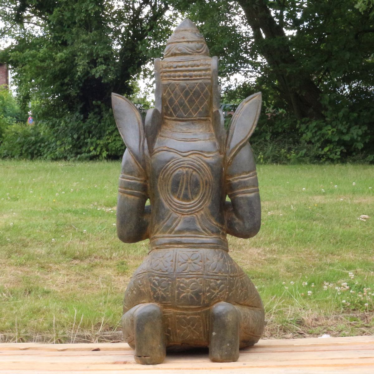 Buddha Stein Figur Statue Gartenfigur Steinfigur Dekofigur Gartendeko sitzend Massiv Antik Greenstone Teppanom 100 cm