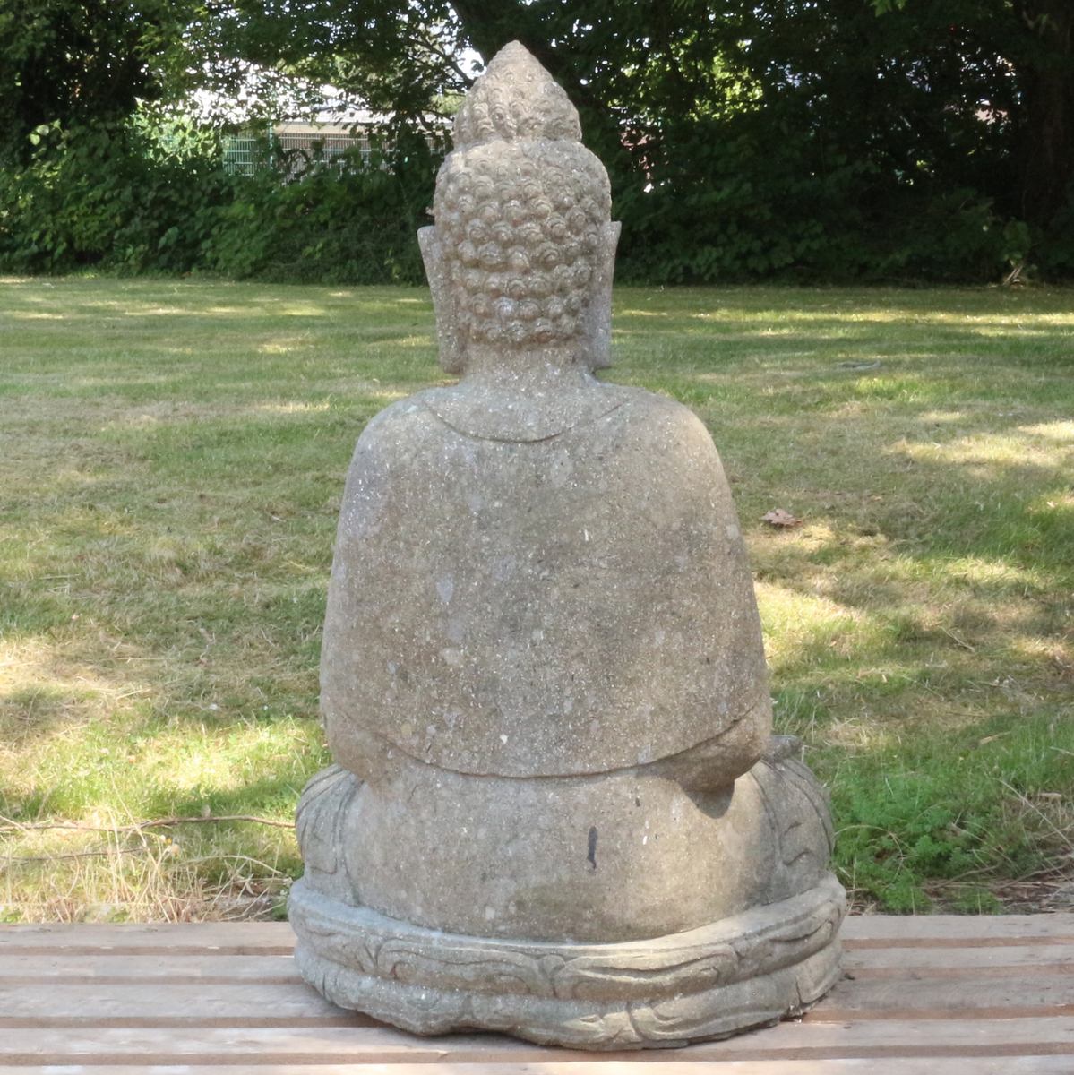 Buddha Stein Figur Statue Gartenfigur Steinfigur Dekofigur Gartendeko sitzend Massiv aus Greenstone Majapahit 100 cm
