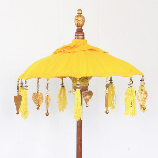 Kleiner Tischschirm aus Bali Garten Schirm Dekoration Party Partyschirm Handarbeit Orient Dekoschirm ca. 40 cm Gelb Gold