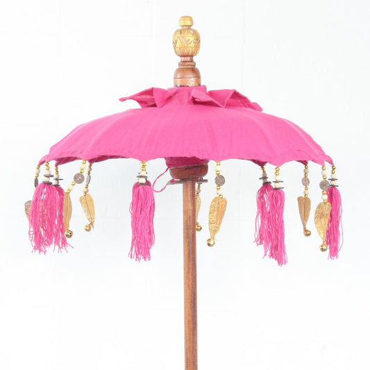 Kleiner Tischschirm aus Bali Garten Schirm Dekoration Party Partyschirm Handarbeit Orient Dekoschirm ca. 40 cm Pink Gold