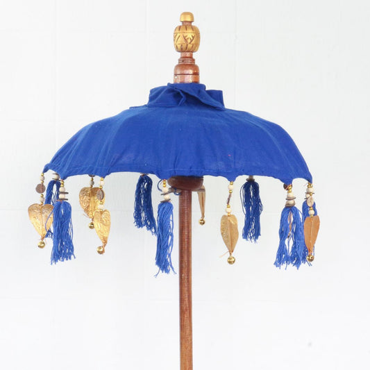 Kleiner Tischschirm aus Bali Garten Schirm Dekoration Party Partyschirm Handarbeit Orient Dekoschirm ca. 40 cm Blau Gold