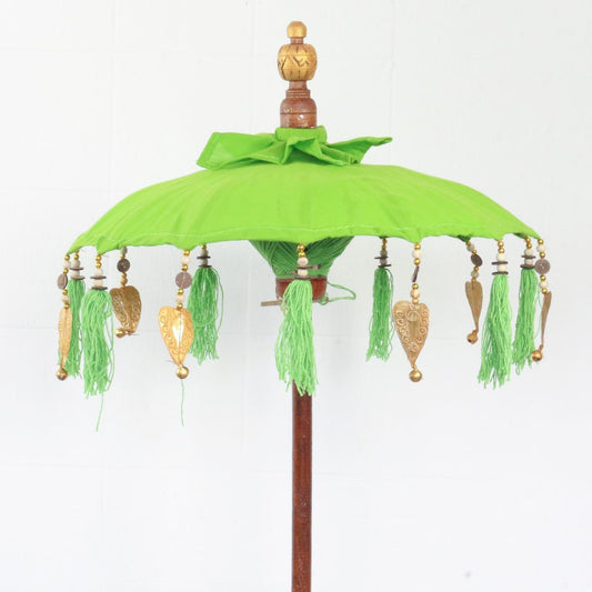 Kleiner Tischschirm aus Bali Garten Schirm Dekoration Party Partyschirm Handarbeit Orient Dekoschirm ca. 40 cm Grün Gold