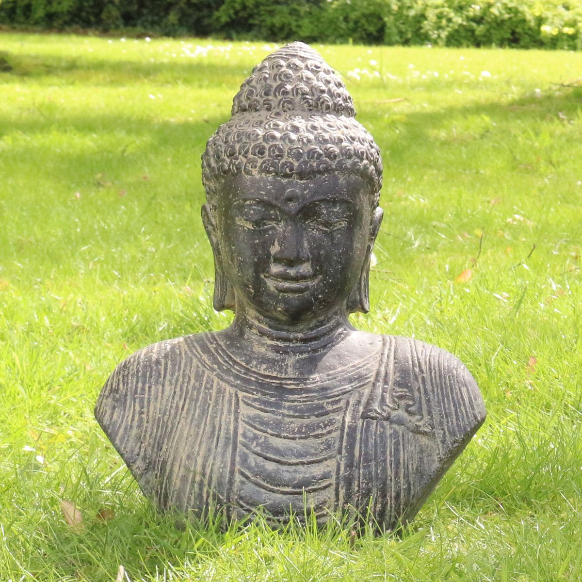 Buddha Büste Kopf Head Figur Skulptur Stein Lavasand Bali Garten Deko 40cm