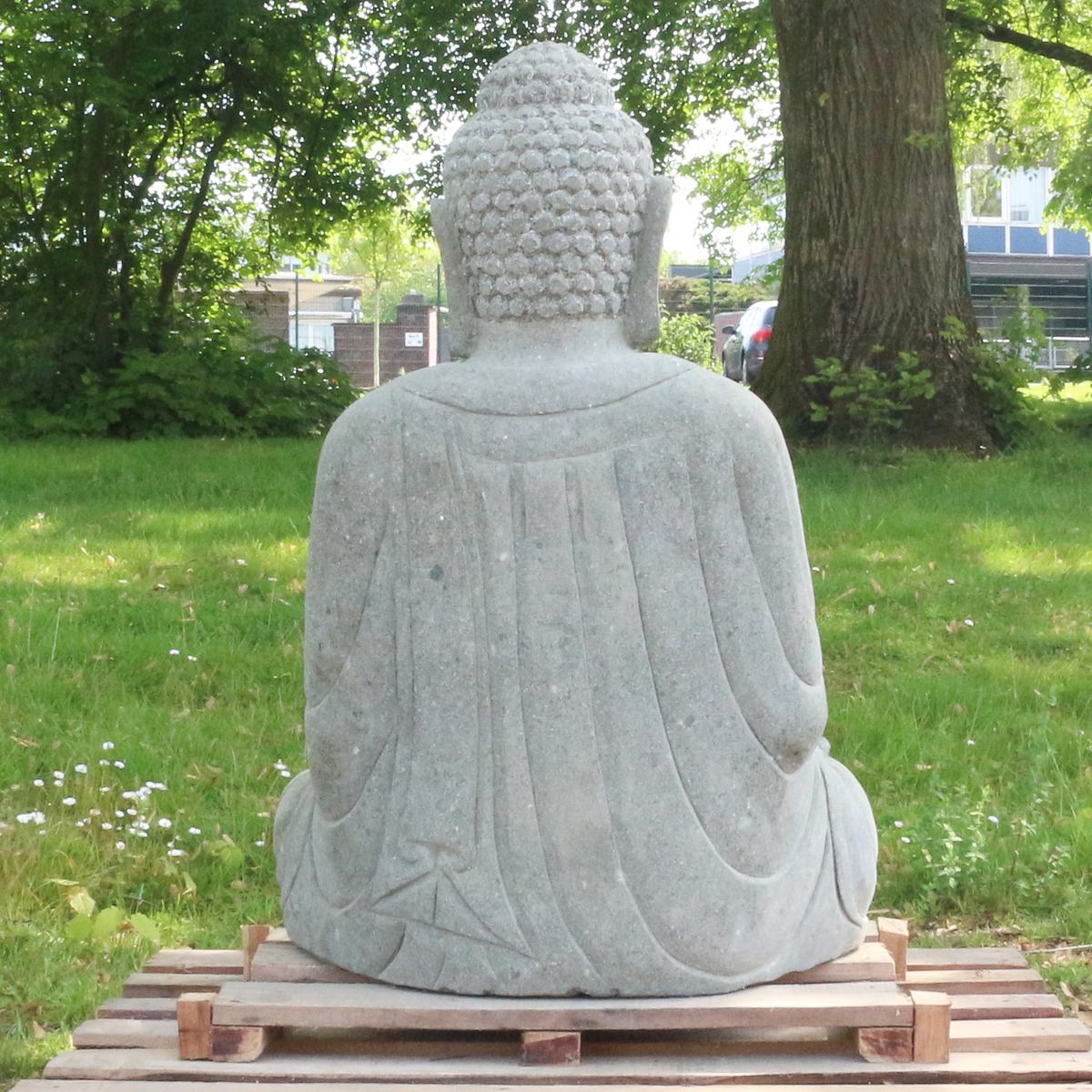 Buddha Steinfigur Deko aus Stein für den Garten frostsicher wetterfest groß Steinbuddha