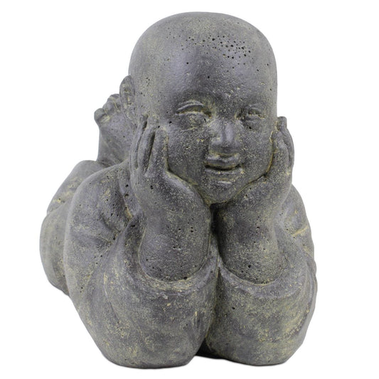 Mönch Tempel Buddha Figur Shaolin Skulptur Lavasand Asien Stein Garten 42cm