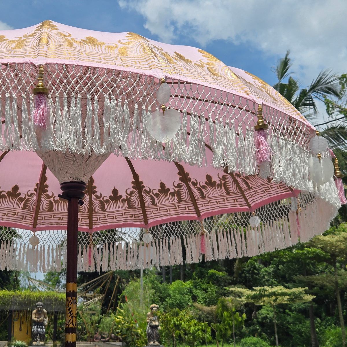 Original Balinesischer Sonnenschirm Bali Schirm Rosa Weiß 185 cm Model Valeria