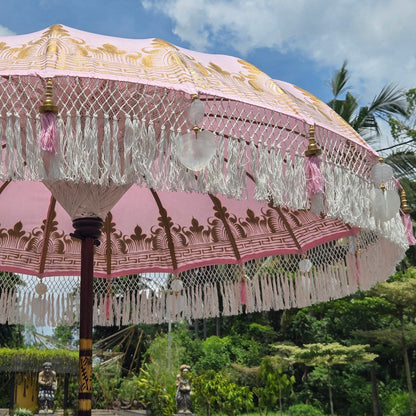 Original Balinesischer Sonnenschirm Bali Schirm Rosa Weiß 185 cm Model Valeria
