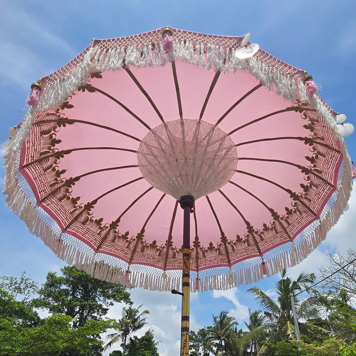 Original Balinesischer Sonnenschirm Bali Schirm Rosa Weiß 185 cm Model Valeria