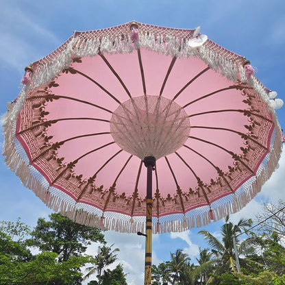 Original Balinesischer Sonnenschirm Bali Schirm Rosa Weiß 185 cm Model Valeria