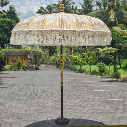 Original Balinesischer Sonnenschirm Bali Schirm Creme Weiß Gold 185 cm Model Beatrice