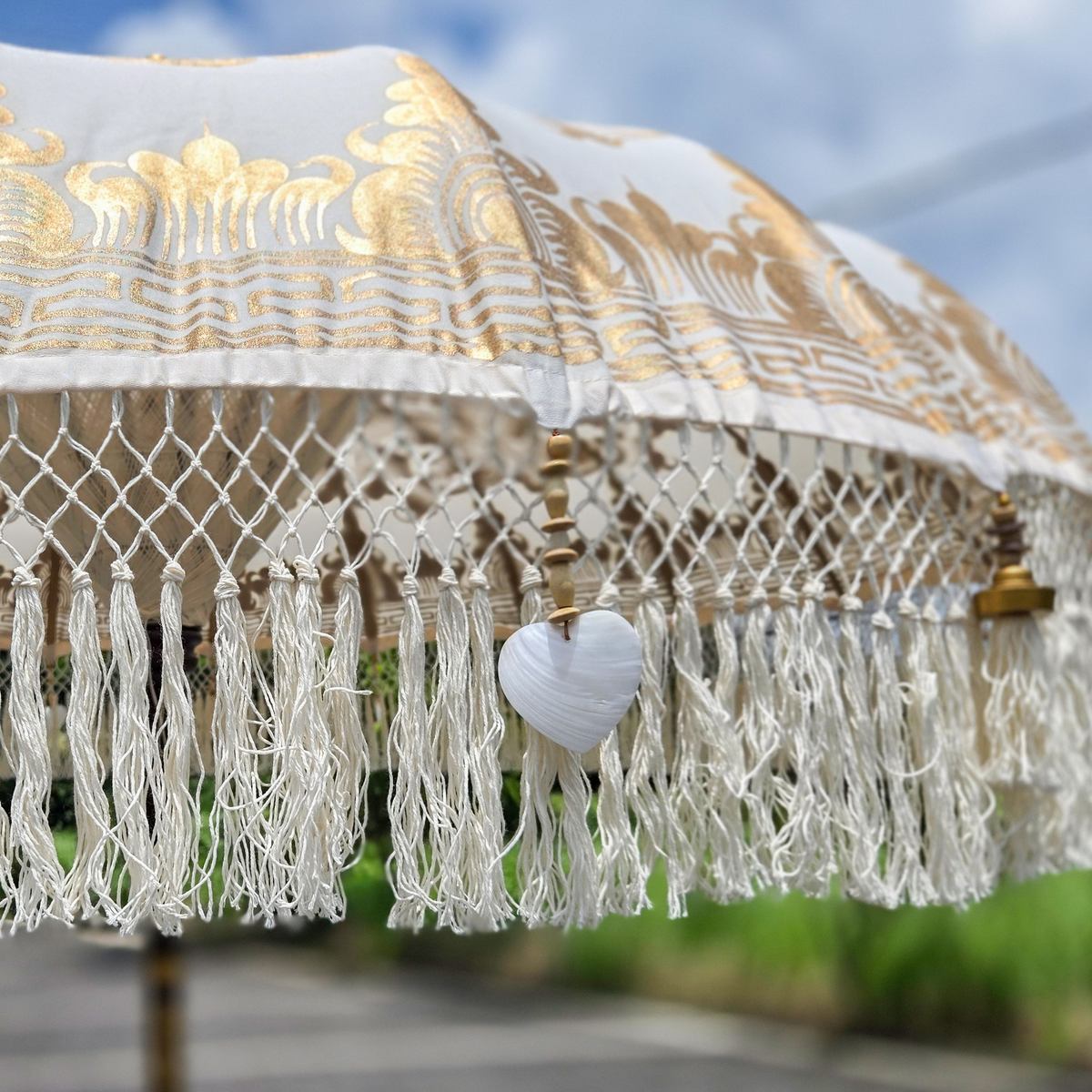 Original Balinesischer Sonnenschirm Bali Schirm Creme Weiß Gold 185 cm Model Beatrice