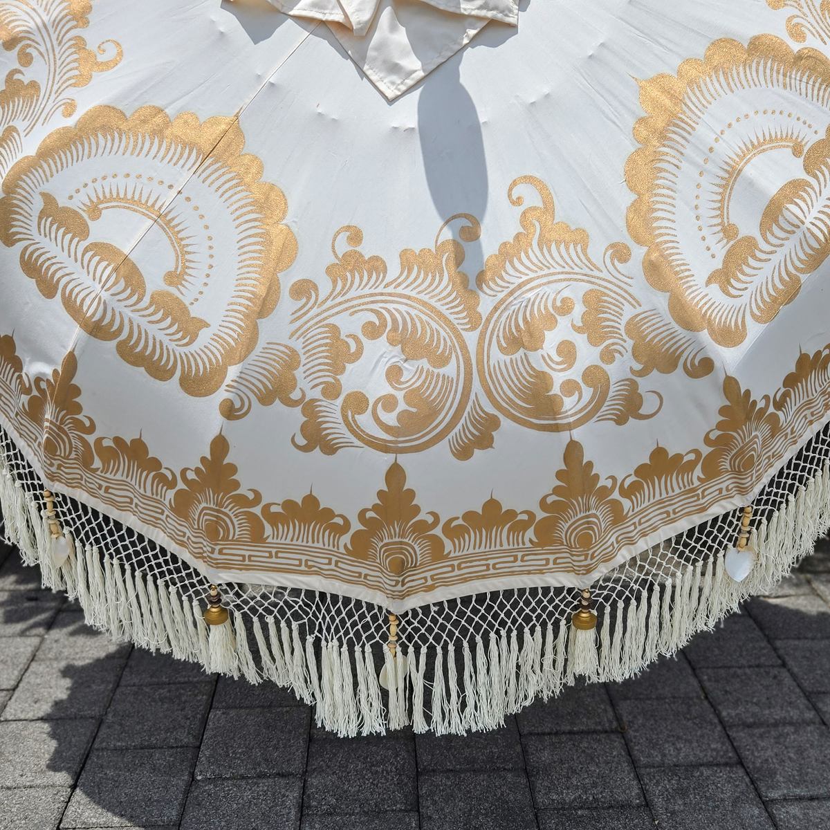 Original Balinesischer Sonnenschirm Bali Schirm Creme Weiß Gold 185 cm Model Beatrice