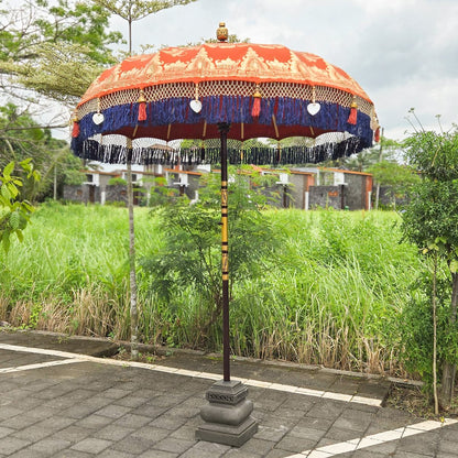 Original Balinesischer Sonnenschirm Bali Schirm Orange Blau Gold 185 cm Model Amelie