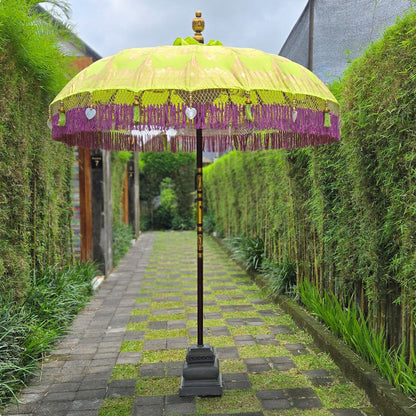 Original Balinesischer Sonnenschirm Bali Schirm Grün Lila Gold 185 cm Model Florentina