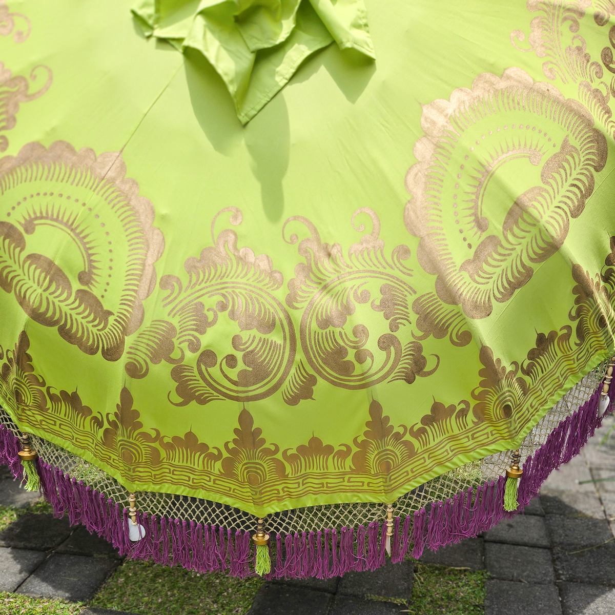 Original Balinesischer Sonnenschirm Bali Schirm Grün Lila Gold 185 cm Model Florentina