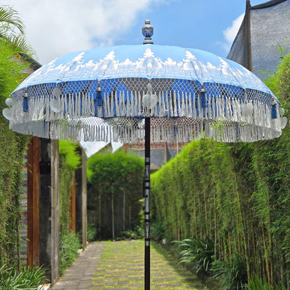 Original Balinesischer Sonnenschirm Bali Schirm Blau Silber 185 cm Model Helena