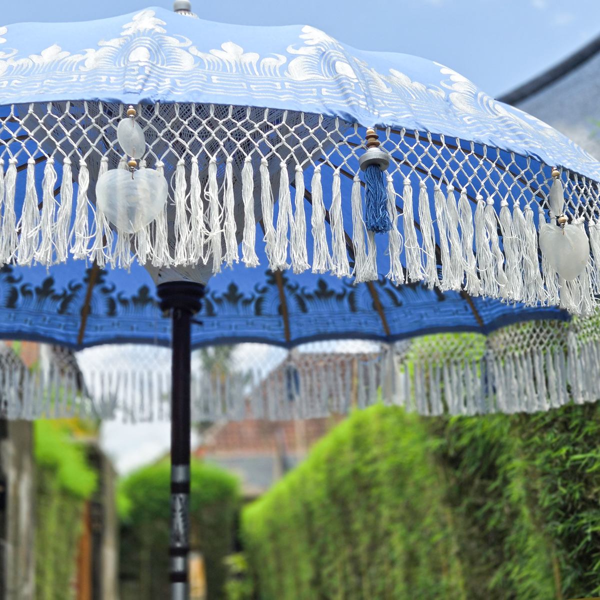 Original Balinesischer Sonnenschirm Bali Schirm Blau Silber 185 cm Model Helena
