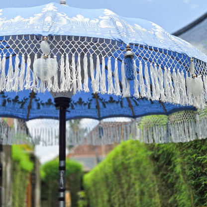 Original Balinesischer Sonnenschirm Bali Schirm Blau Silber 185 cm Model Helena