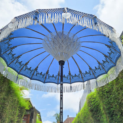 Original Balinesischer Sonnenschirm Bali Schirm Blau Silber 185 cm Model Helena