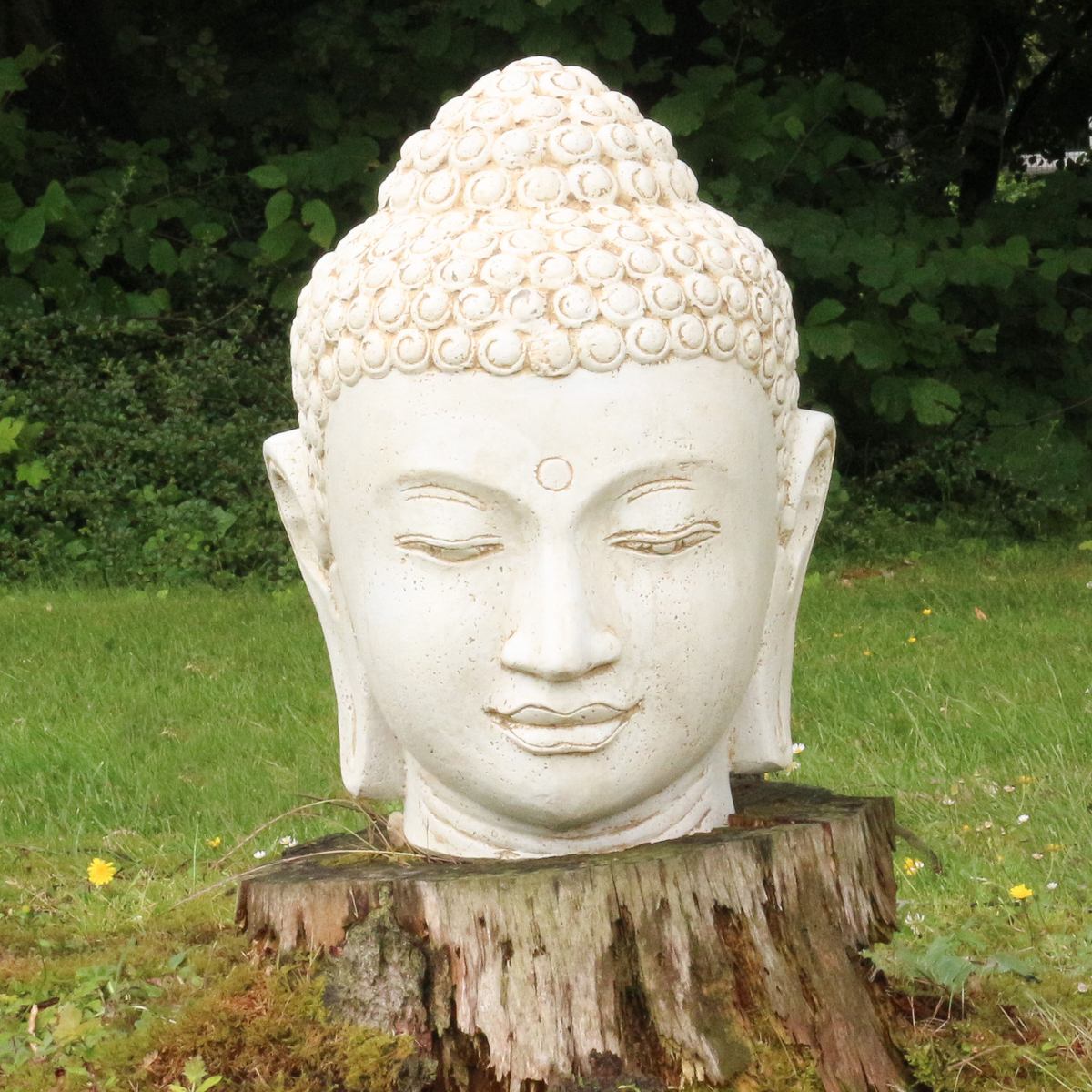 XXL Buddha Kopf Figur Skulptur Stein Lavasand Bali Steinfigur Garten Deko Weiß 150 cm