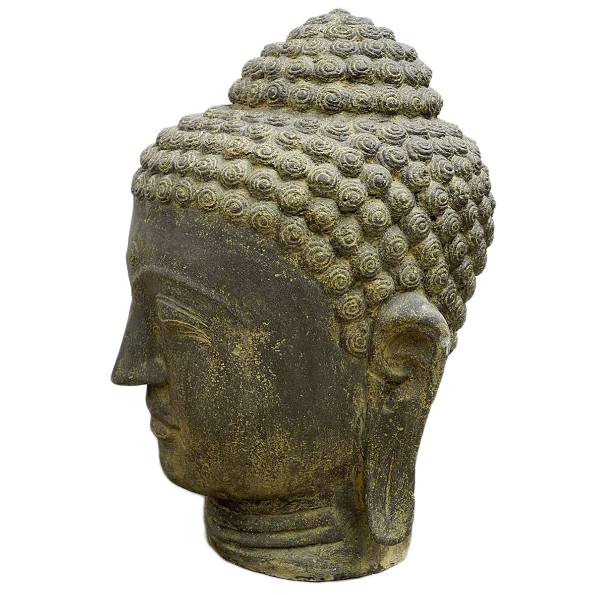 Buddha Kopf Groß Garten Steinfigur Deko Figur Skulptur Lavasand Stein Head Bali 72 cm
