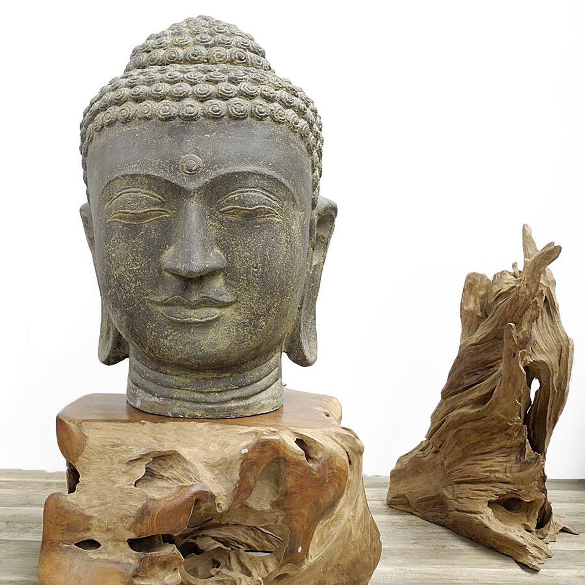 Buddha Kopf Groß Garten Steinfigur Deko Figur Skulptur Lavasand Stein Head Bali 72 cm