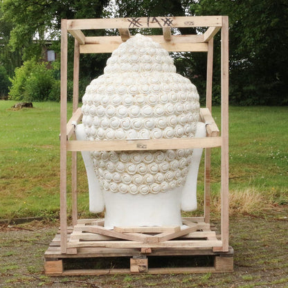 XXL Buddha Kopf Figur Skulptur Stein Lavasand Bali Steinfigur Garten Deko Weiß 150 cm