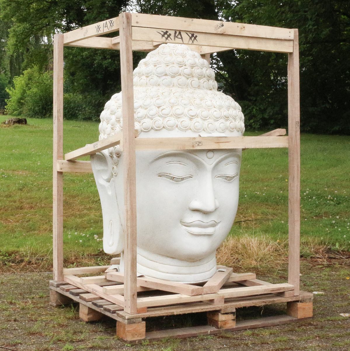 XXL Buddha Kopf Figur Skulptur Stein Lavasand Bali Steinfigur Garten Deko Weiß 150 cm