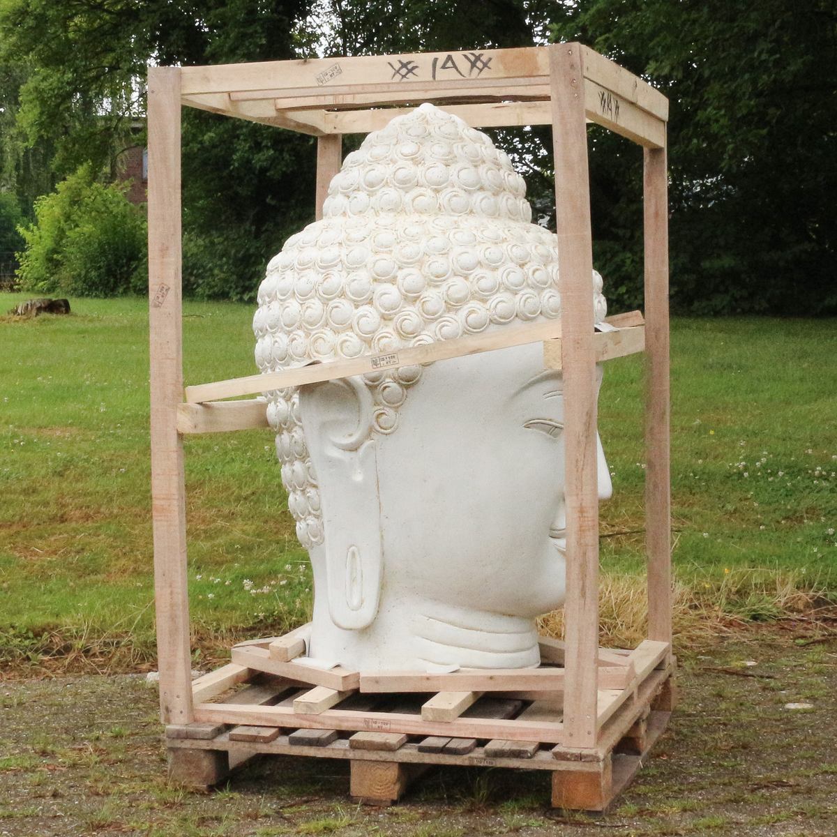 XXL Buddha Kopf Figur Skulptur Stein Lavasand Bali Steinfigur Garten Deko Weiß 150 cm