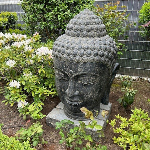Buddhakopf aus Stein Steinfigur Gartenfigur Buddha Gartendeko