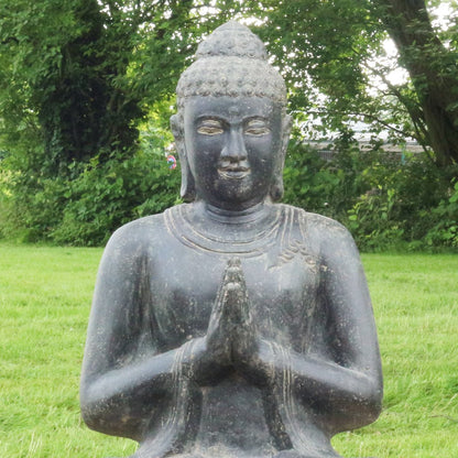Buddha Steinfigur Deko aus Stein für den Garten frostsicher wetterfest groß Steinbuddha