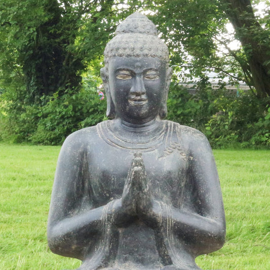 Buddha Steinfigur Deko aus Stein für den Garten frostsicher wetterfest groß Steinbuddha