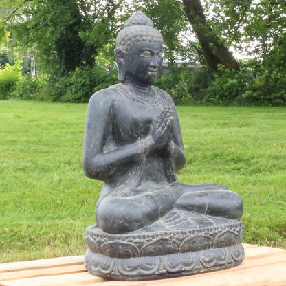 Buddha Steinfigur Deko aus Stein für den Garten frostsicher wetterfest groß Steinbuddha
