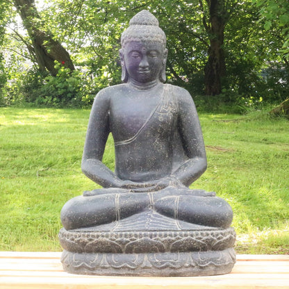 Buddha Steinfigur Deko aus Stein für den Garten frostsicher wetterfest groß Steinbuddha