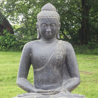 Buddha Steinfigur Deko aus Stein für den Garten frostsicher wetterfest groß Steinbuddha