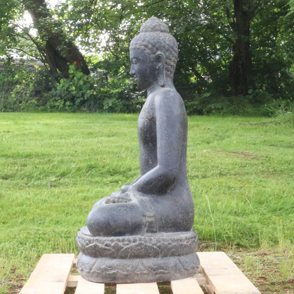 Buddha Steinfigur Deko aus Stein für den Garten frostsicher wetterfest groß Steinbuddha