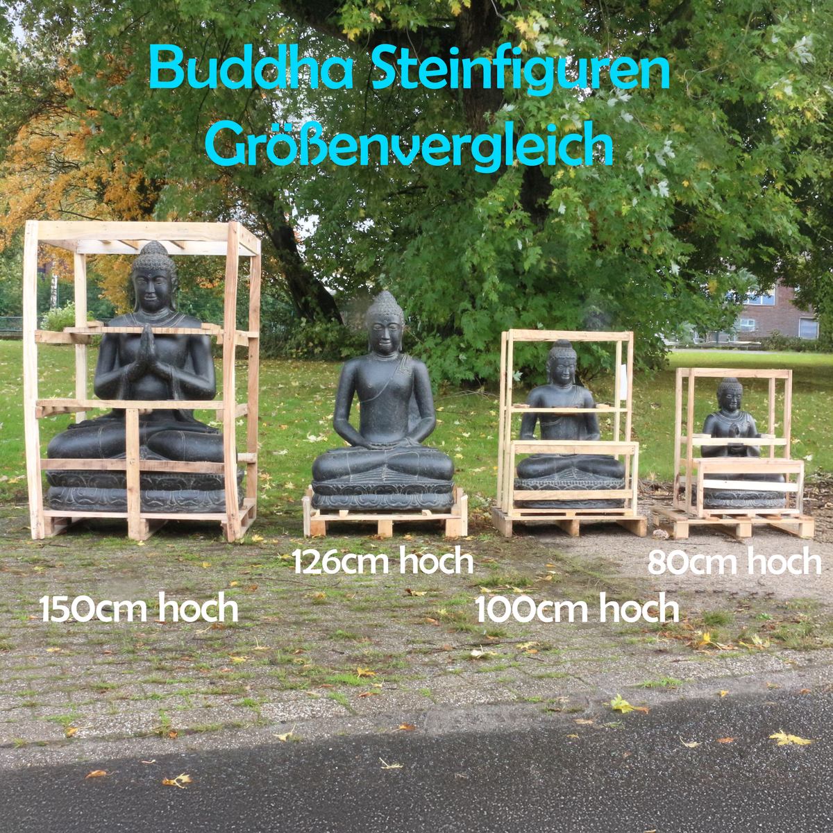 Buddha Statue sitzend Figur Skulptur Asien Indonesien Deko Steinguss Lavastein Gartenfigur Chakra 80 cm