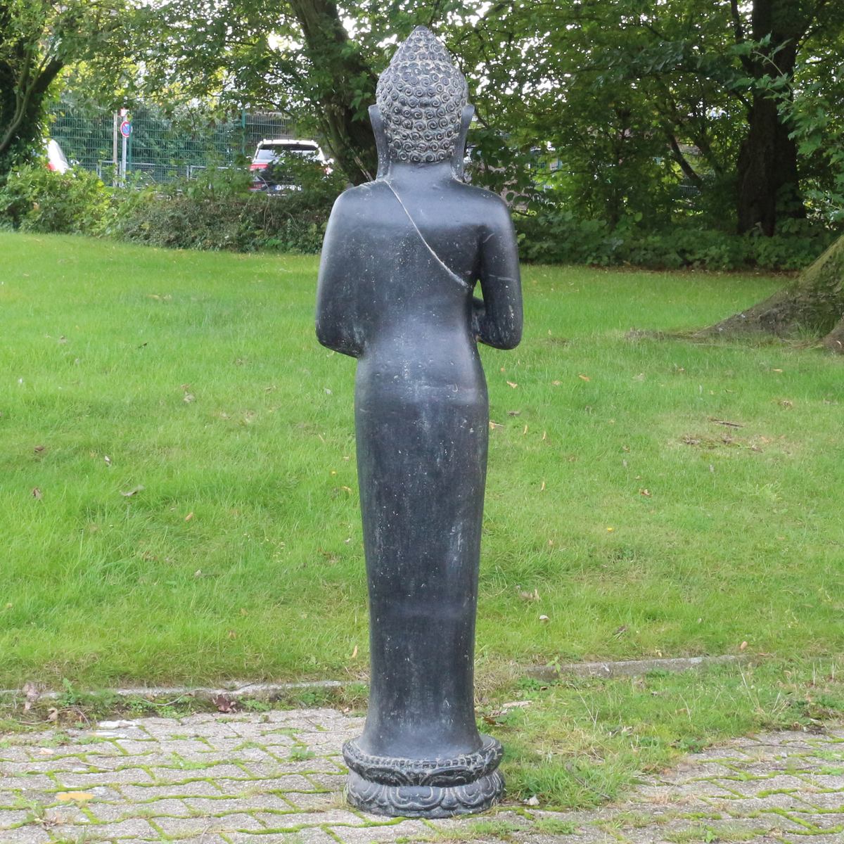 Buddha Statue Skulptur Figur Stehend Asien Indonesien Deko Steinguss Lavastein Gartenfigur Chakra 150 cm