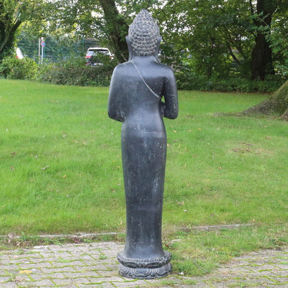Buddha Statue Skulptur Figur Stehend Asien Indonesien Deko Steinguss Lavastein Gartenfigur Chakra 150 cm