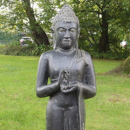 Buddha Statue Skulptur Figur Stehend Asien Indonesien Deko Steinguss Lavastein Gartenfigur Chakra 150 cm