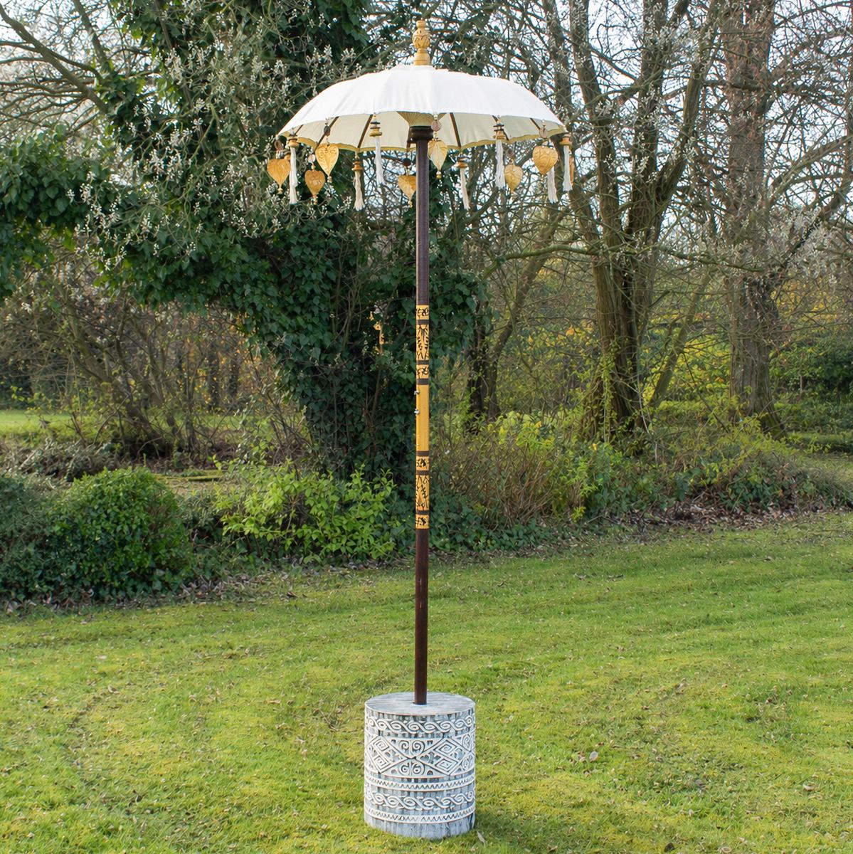 Bali Sonnenschirm Balinesischer Schirm Garten Baumwolle Sonnenschutz Handarbeit Retro Vintage Dekoschirm 2-teilig ca.86 Ø cm Creme