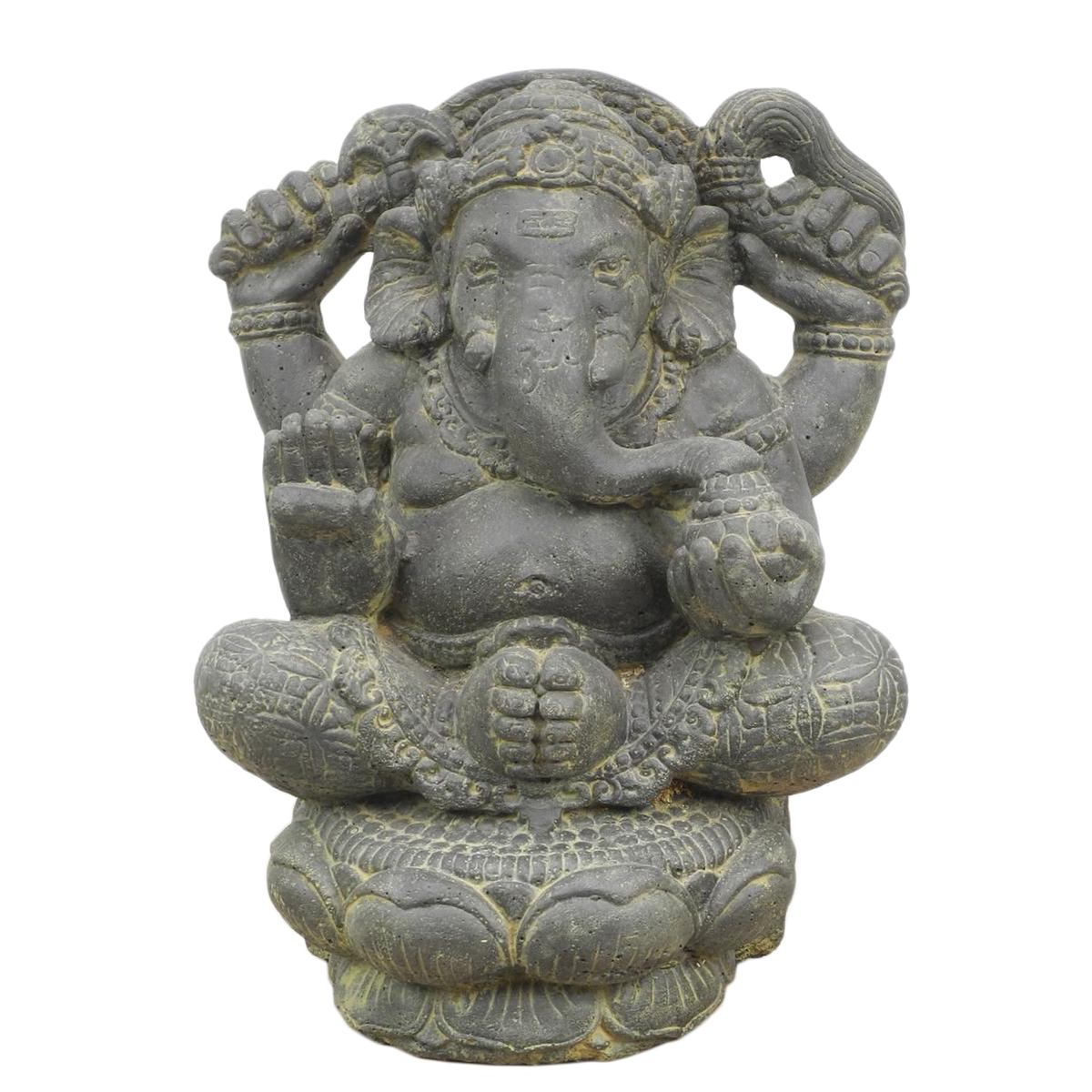 Ganesha Hinduismus Buddhismus Gott Götterbote Ganapati Geschenk Stein Lavastein Grau 40cm