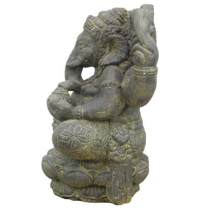 Ganesha Hinduismus Buddhismus Gott Götterbote Ganapati Geschenk Stein Lavastein Grau 40cm
