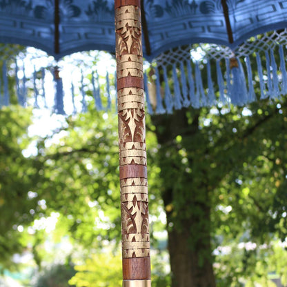 Sonnenschirm Bali Schirm 180 cm Hellblau Gold Bemalung Fransen Gartenschirm Baumwolle Sonnenschutz Handarbeit Dekoschirm Model Sophie