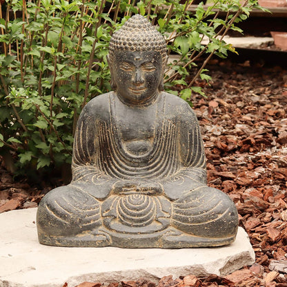 Buddha Steinfigur sitzend Skulptur Japan Stein Figur Statue Garten Asien 40 cm